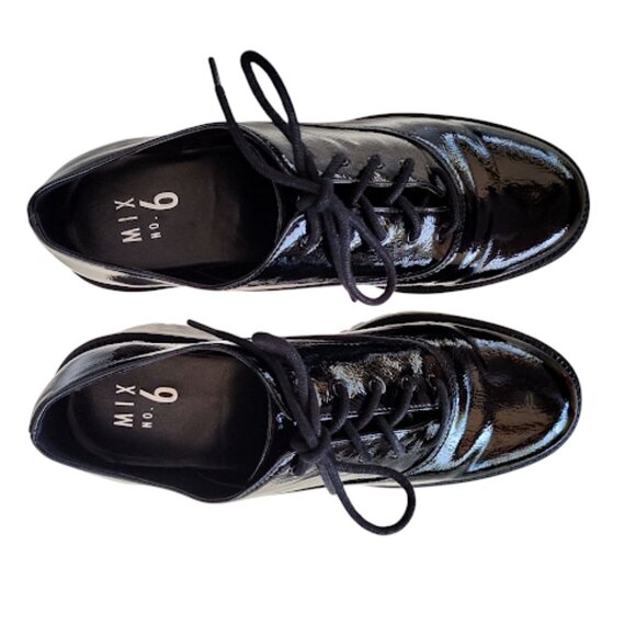 MIX NO. 6 | Black Oxford Heels Chunky Lug Sole Faux Vegan Leather Shiny Goth10 - Picture 4 of 15